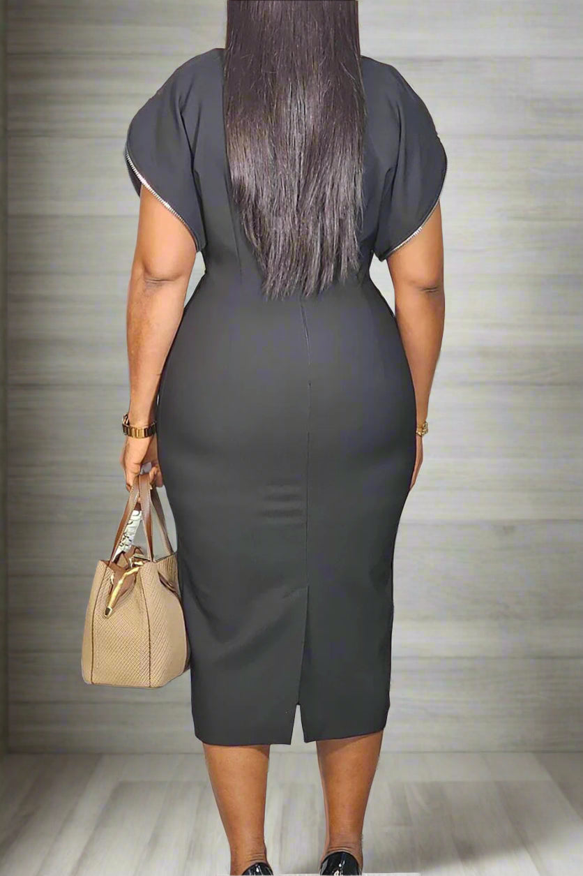 Round Neck Short Sleeve Bodycon Midi Dress