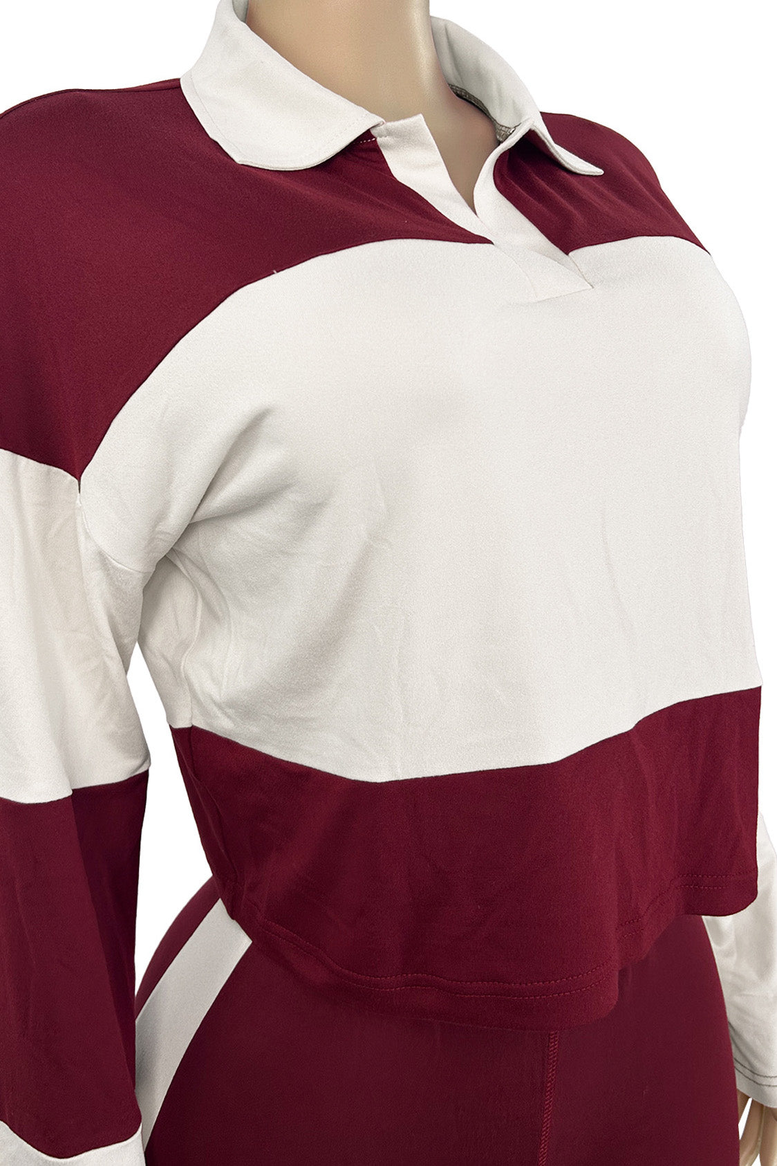 Colorblock Polo Top & Flare Pants Set
