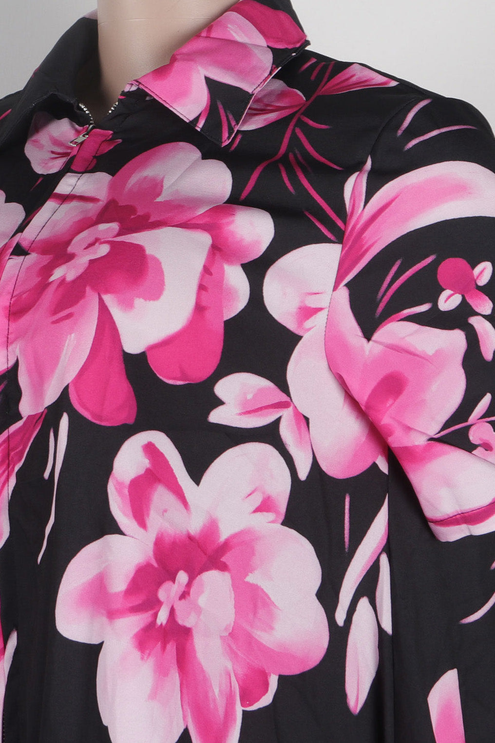 Floral V-Neck Short Sleeve Zip Dress