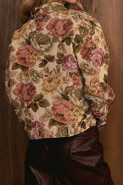 Floral Jacquard Zip-Front Collared Jacket