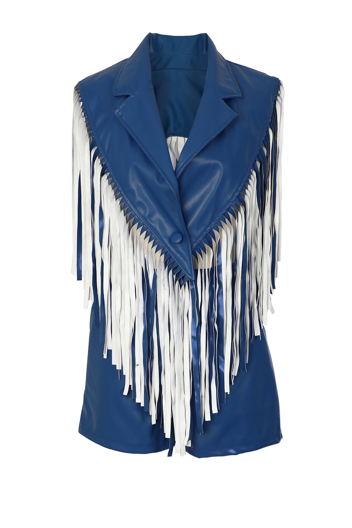 Fringed Faux-Leather Blazer & Shorts 2-Piece Set