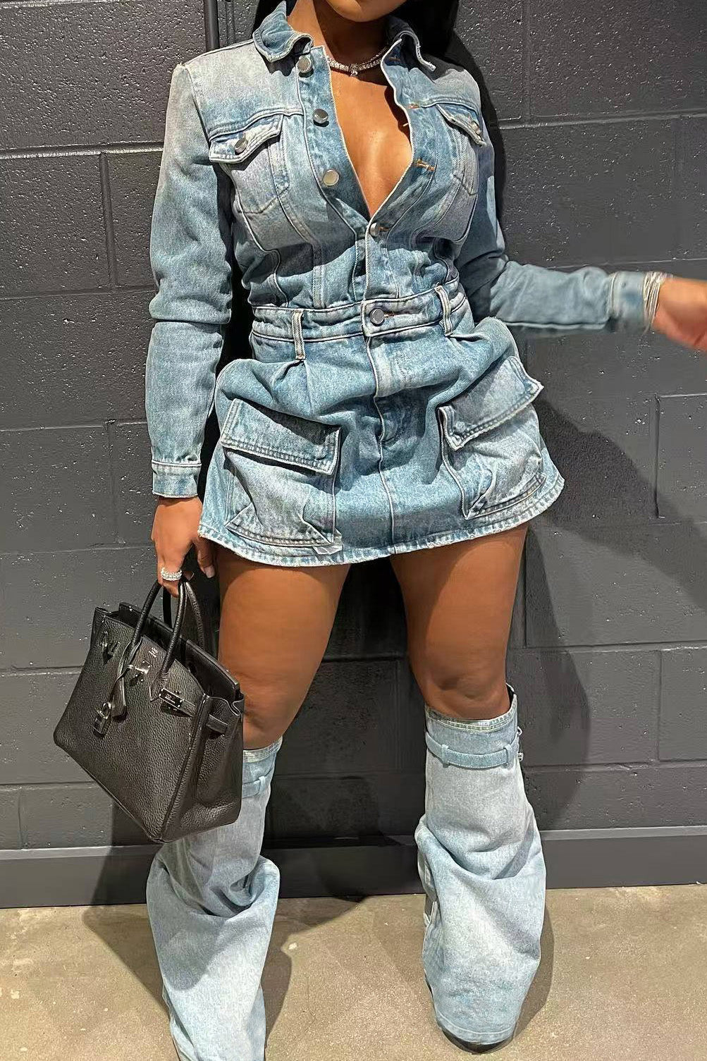 Denim Dress with Leg Warmers