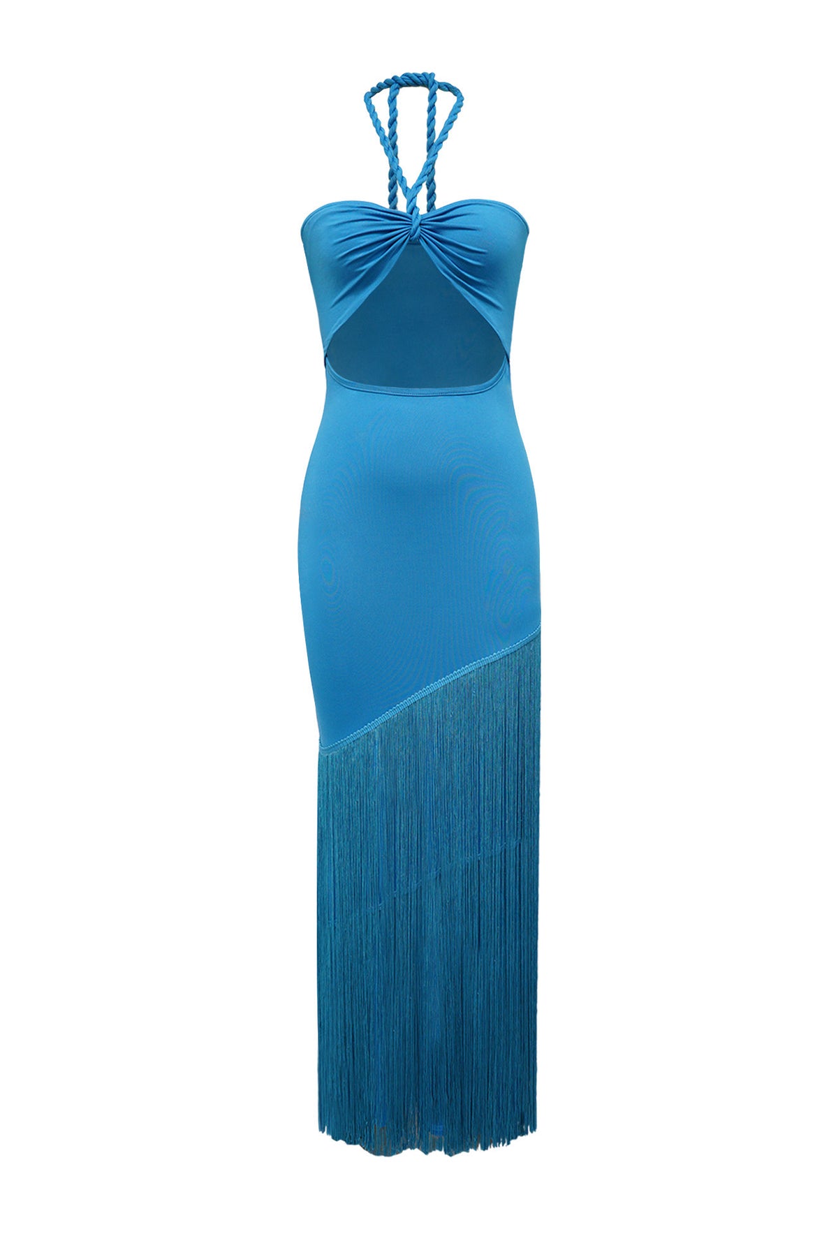 Halter Cutout Fringe Maxi Dress
