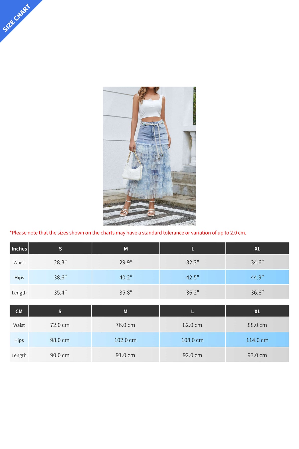 Floral Mesh Spliced Denim Midi Skirt