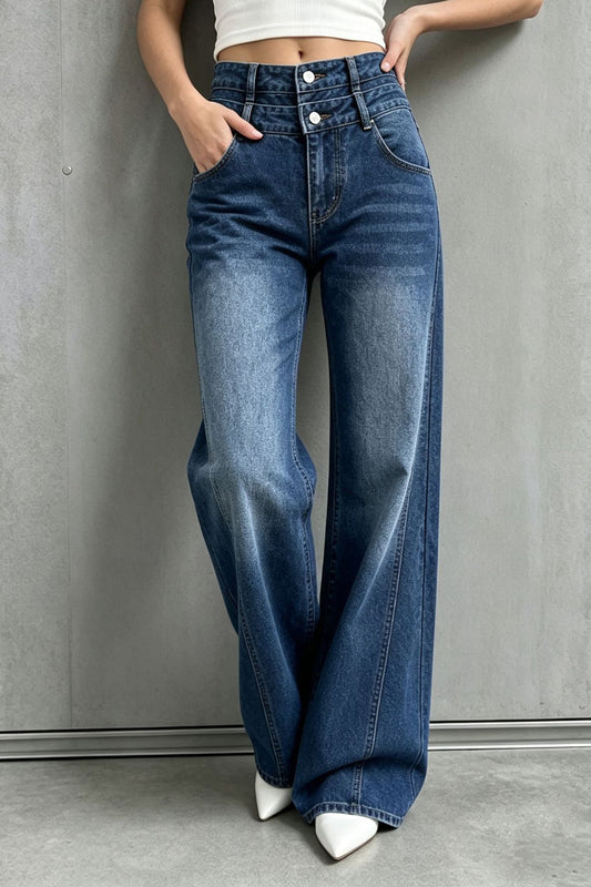 Double Waistband Wide Leg Jeans