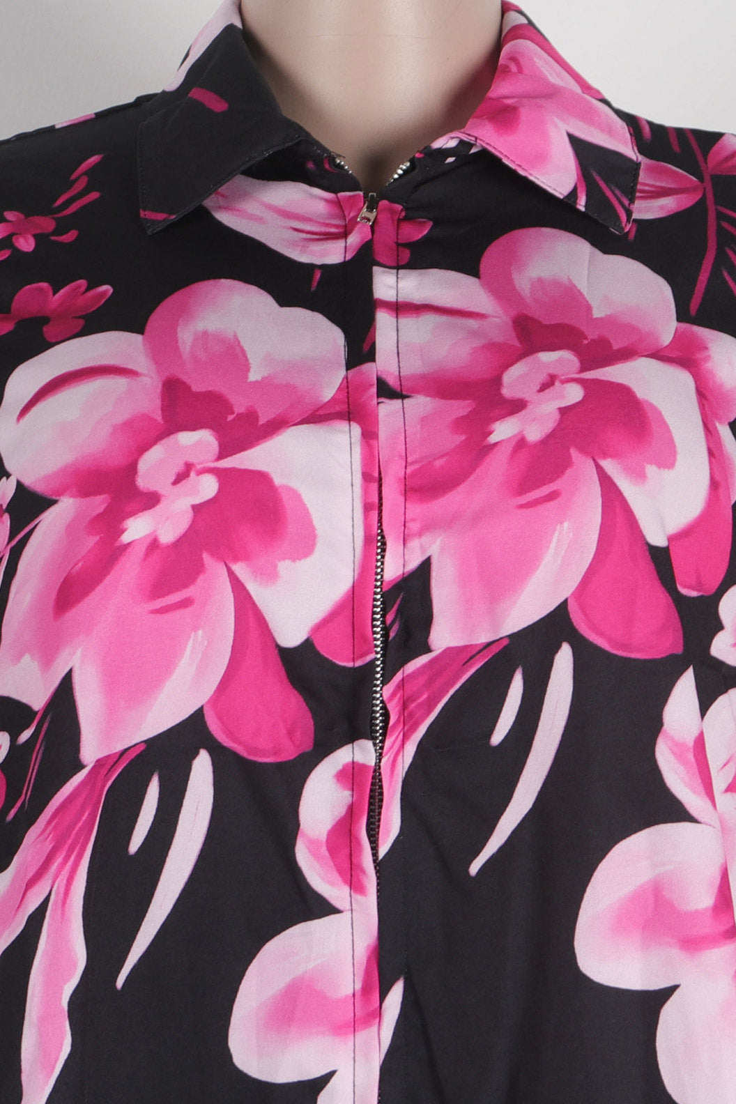 Floral V-Neck Short Sleeve Zip Dress