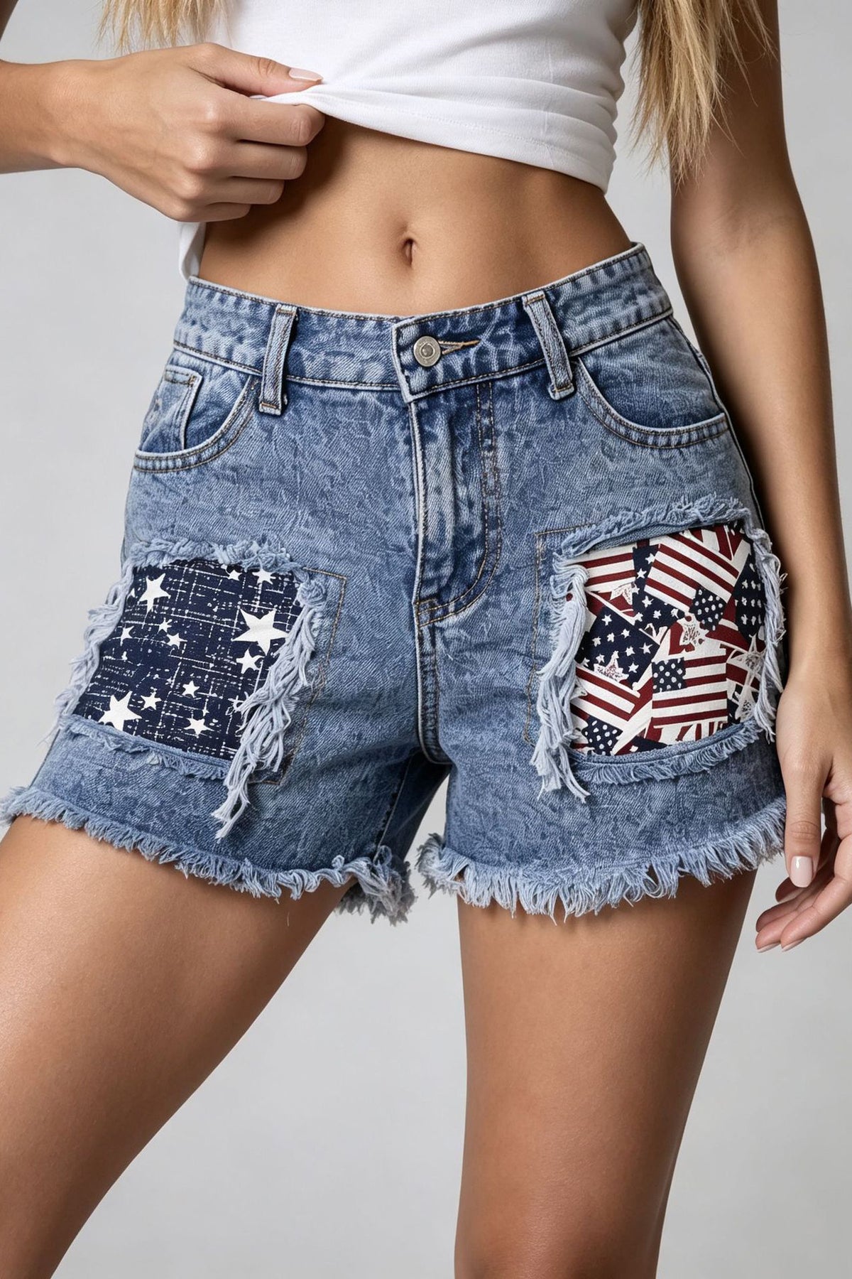American Flag Distressed Denim Shorts