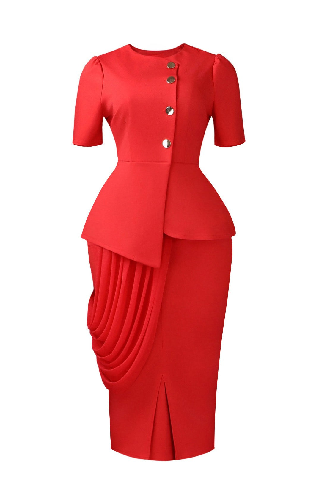 Asymmetrical Button Peplum Skirt Set
