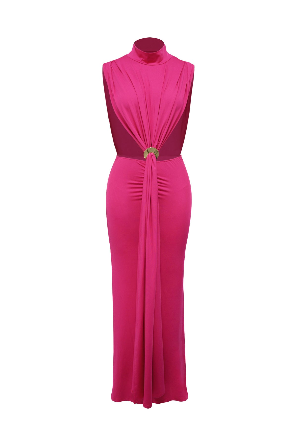 Mock Neck Cutout Ruched Maxi Dress