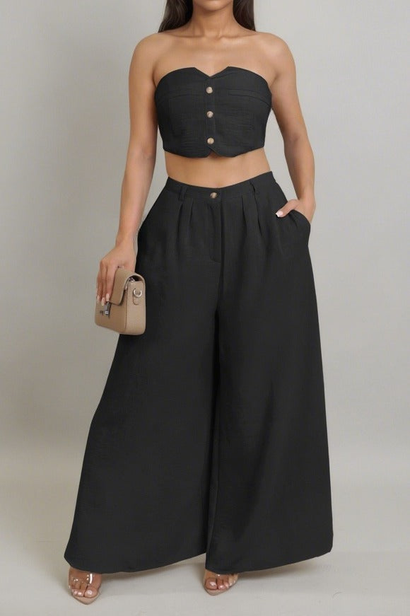 Stretch Tube Top Vest and Wide Leg Pants Set