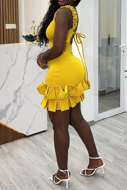 Ruffle Hem Bodycon Party Mini Dress