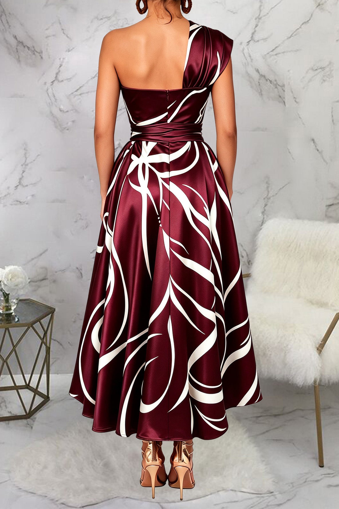 Abstract Asymmetric Maxi Dress