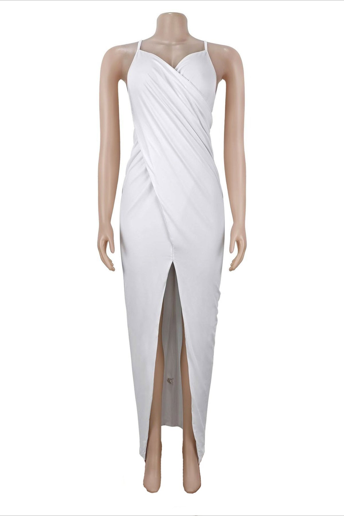 Draped V-Neck Cutout Slit Maxi Dress