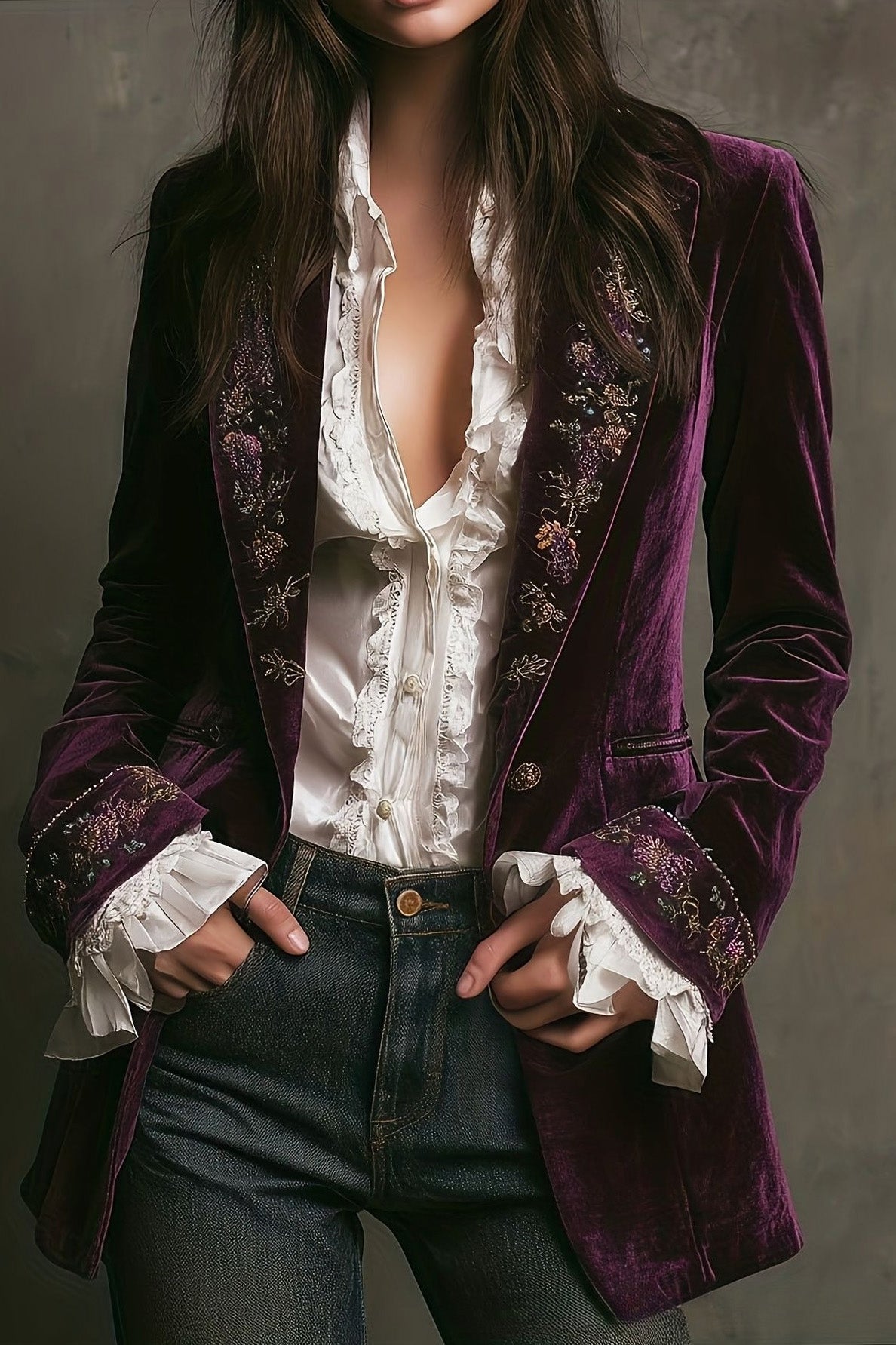 Velvet Embroidered Long Jacket
