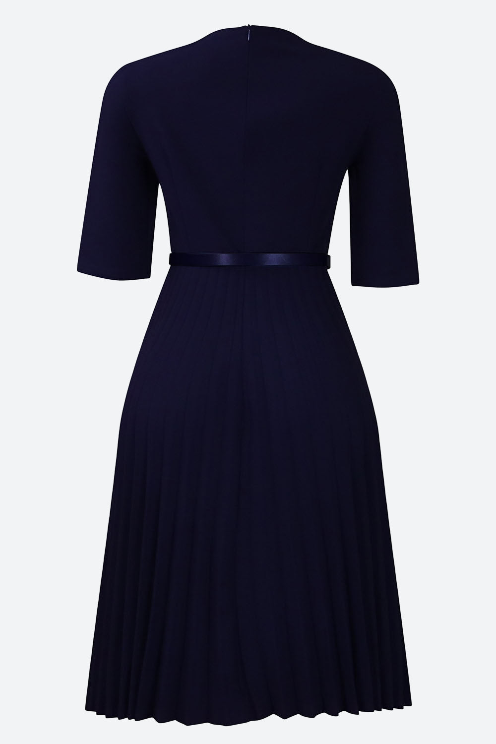 Solid Belted Pleated Dress