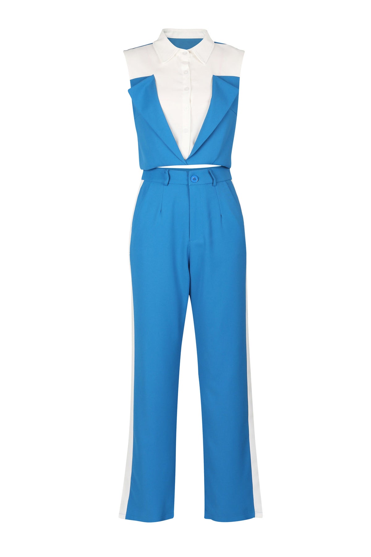 Patchwork Button Tie Back Top And Trousers Set