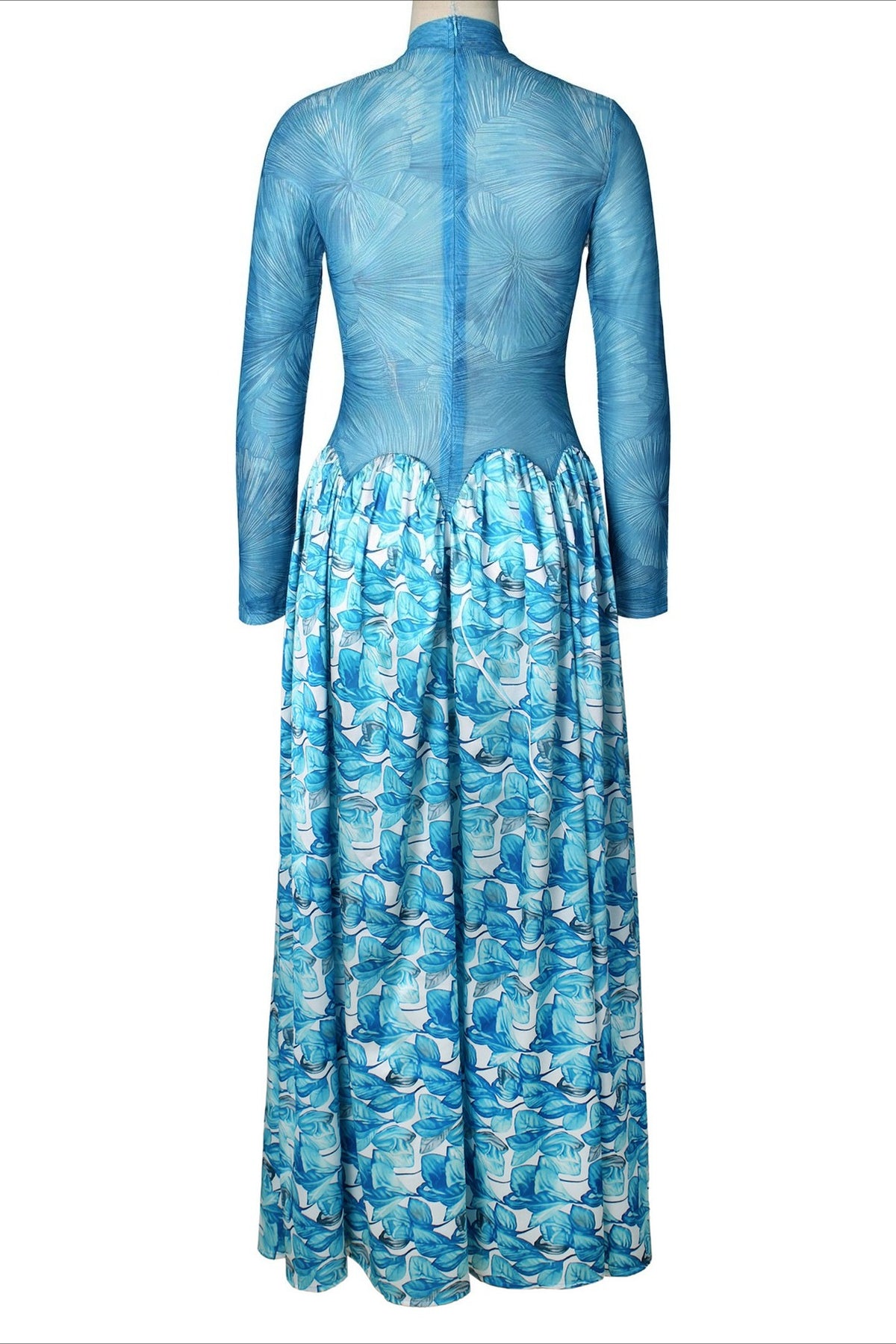 Mock Neck Mesh Floral Maxi Dress