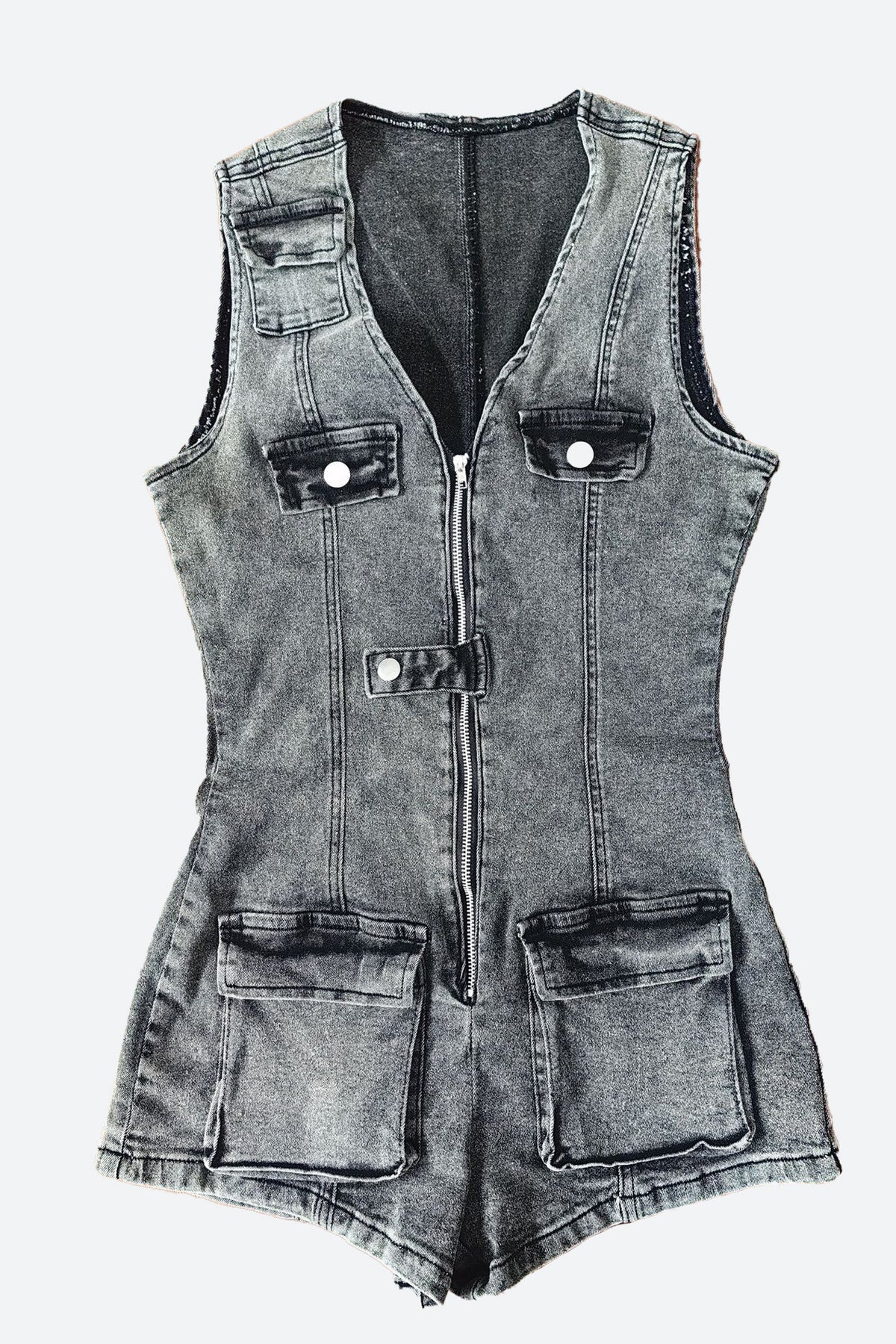 Waist-Cinched Denim Rompers
