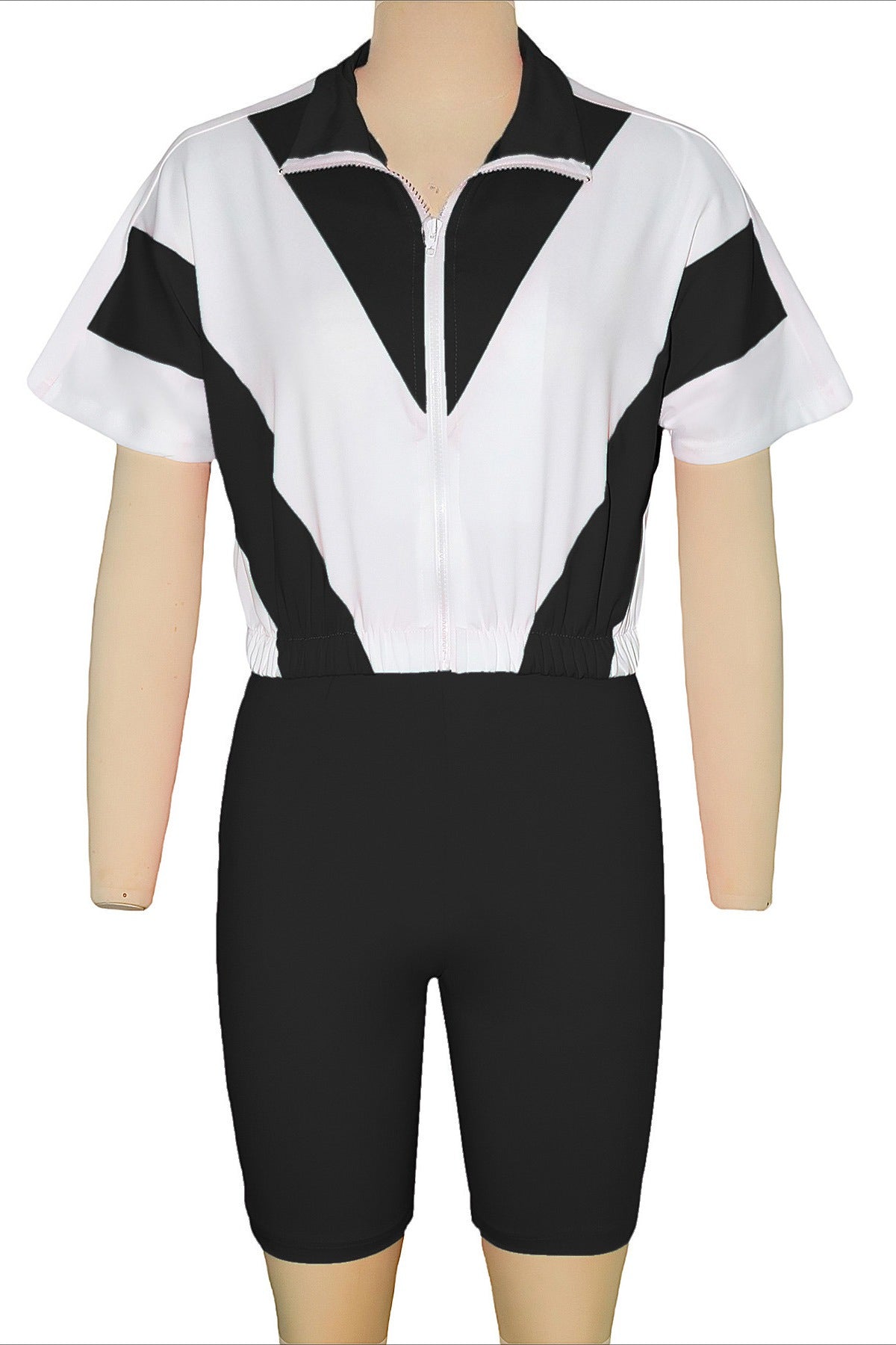 Color-Block Zip Crop Top & Biker Short Set