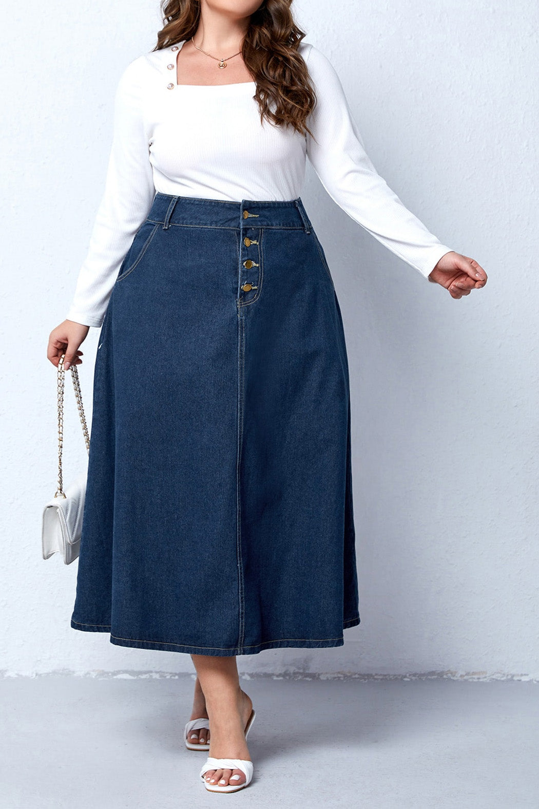 Plus Size Denim Maxi Skirt