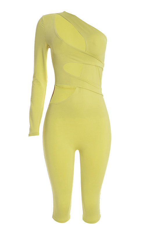 One-Shoulder Cutout Capri Jumpsuit