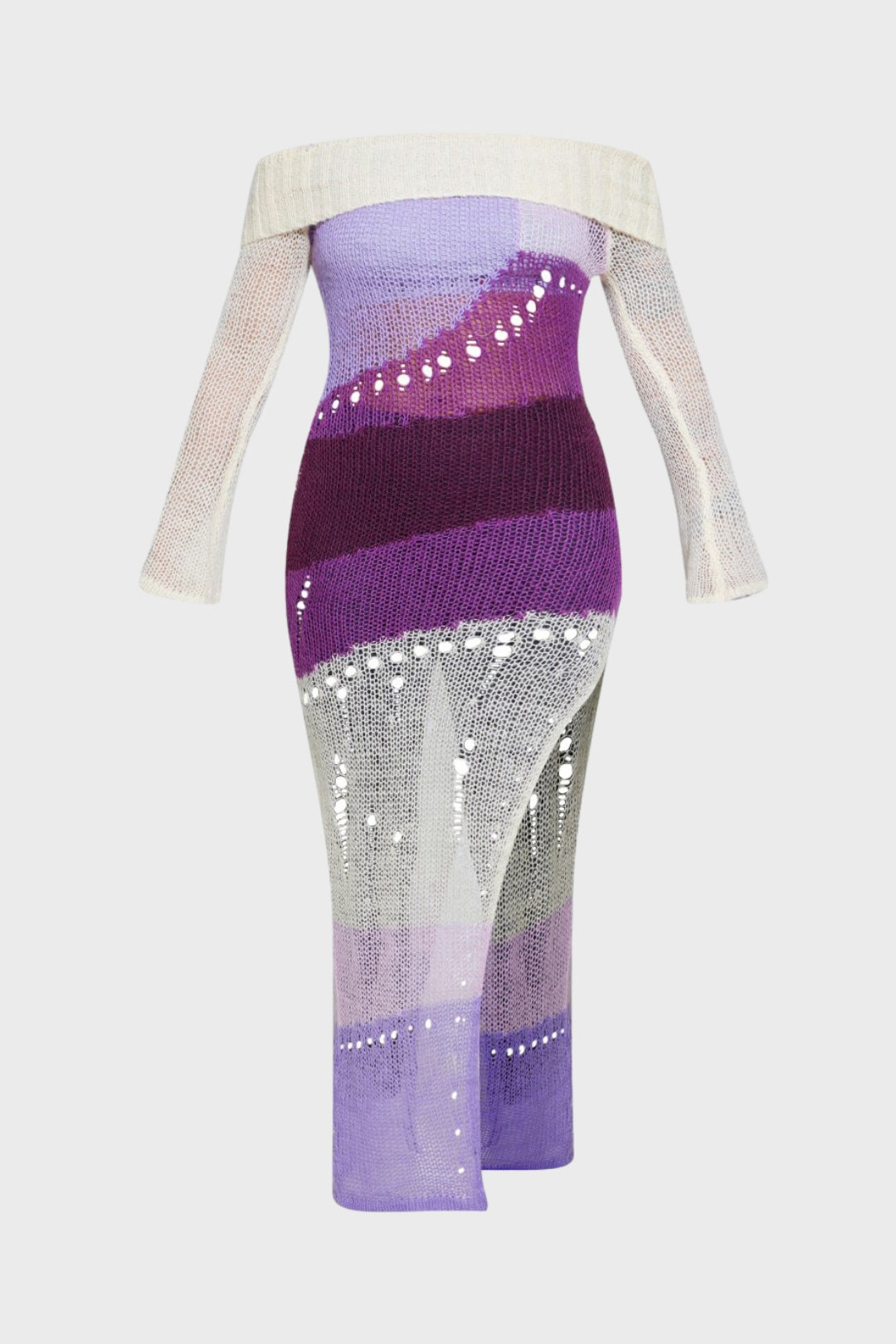 Purple Sheer Knitted Midi Dress