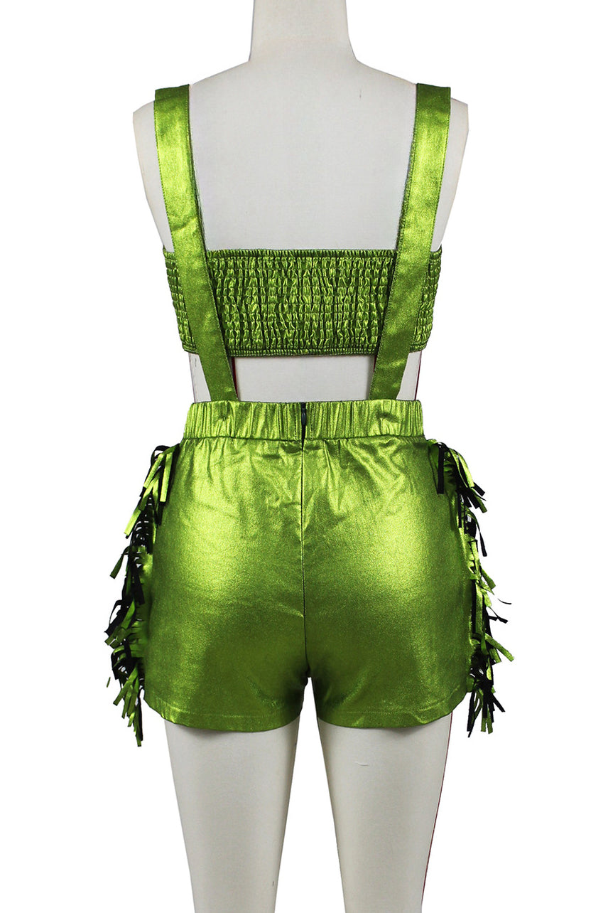 Fringed Crop Top And Shorts Set