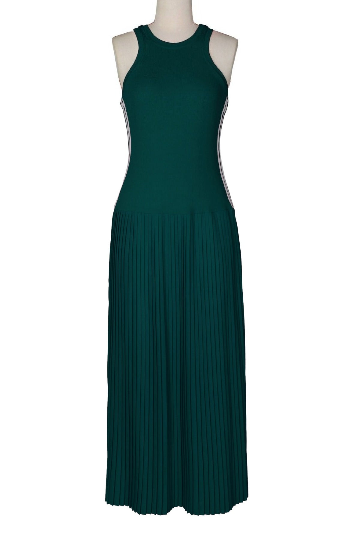 Sporty Contrast-Stripe Pleated Maxi Dress