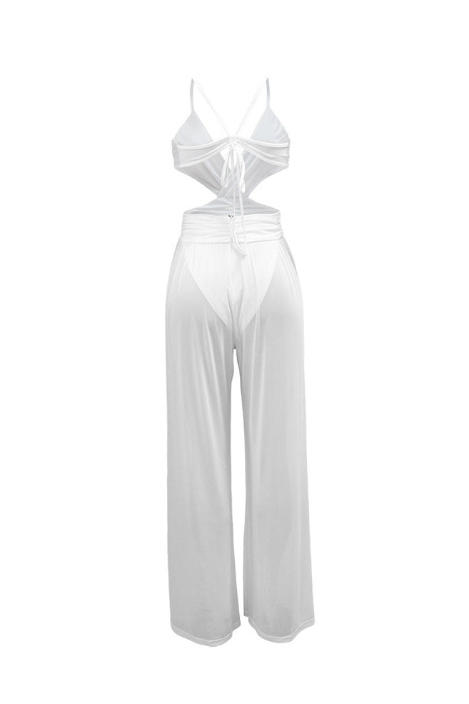 V-Neck Backless Sheer Jumpsuit