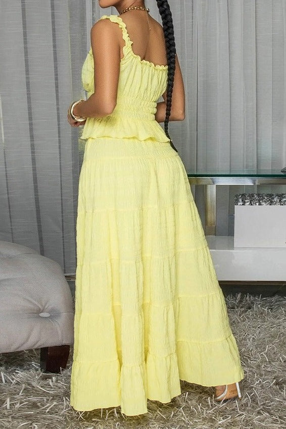 Textured Smocked Top & Tiered Maxi Skirt Set