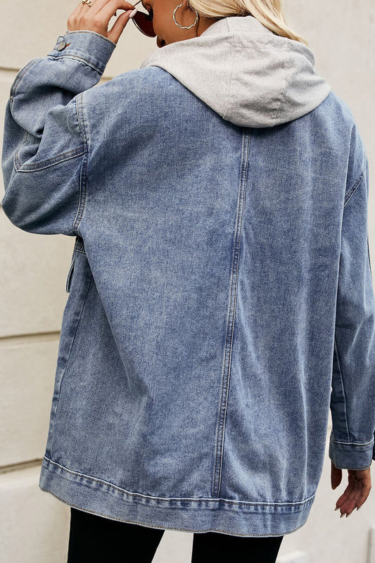 Oversized Denim Jacket with Detachable Hood