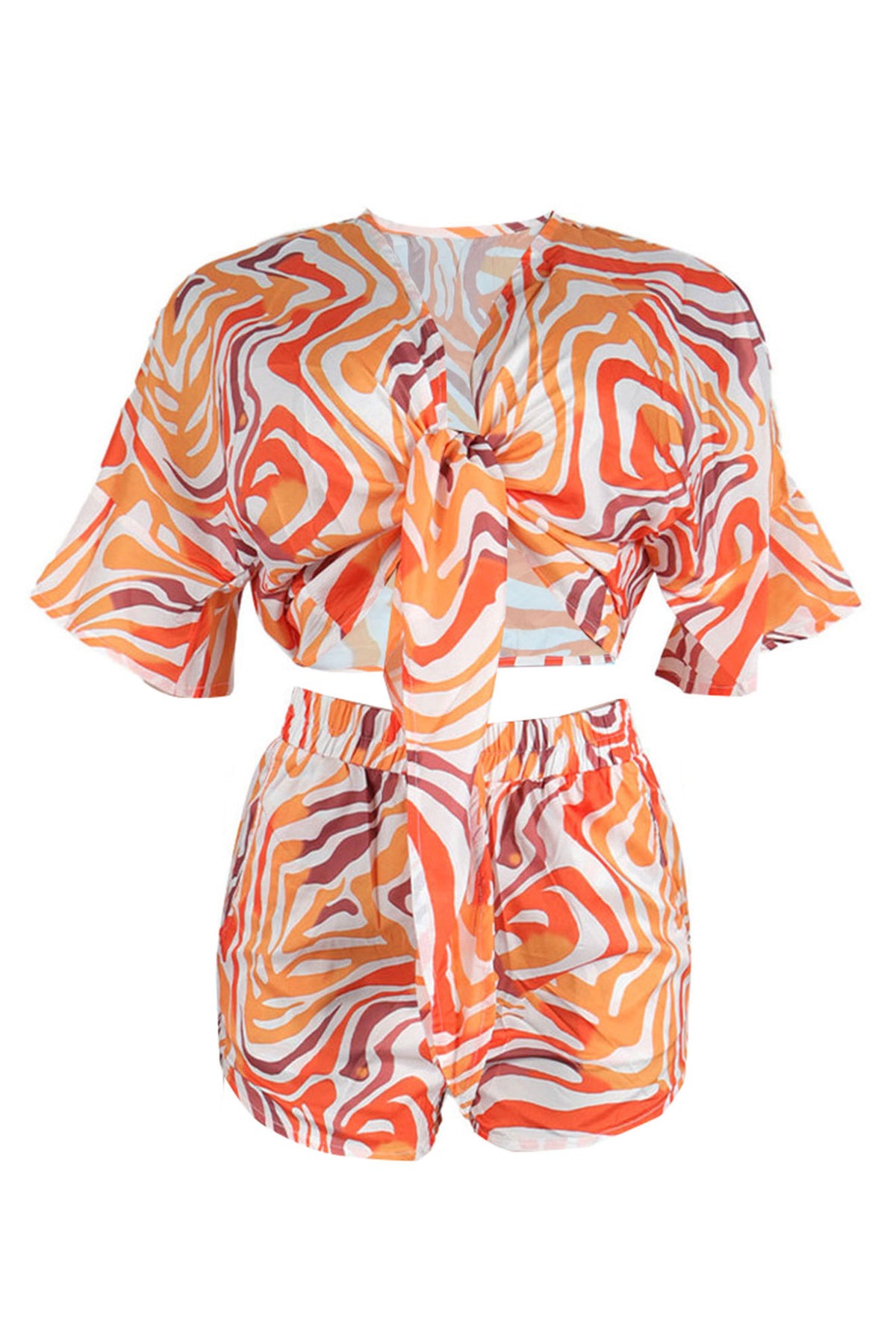 Printed Batwing Sleeve Loose Two-Piece Set