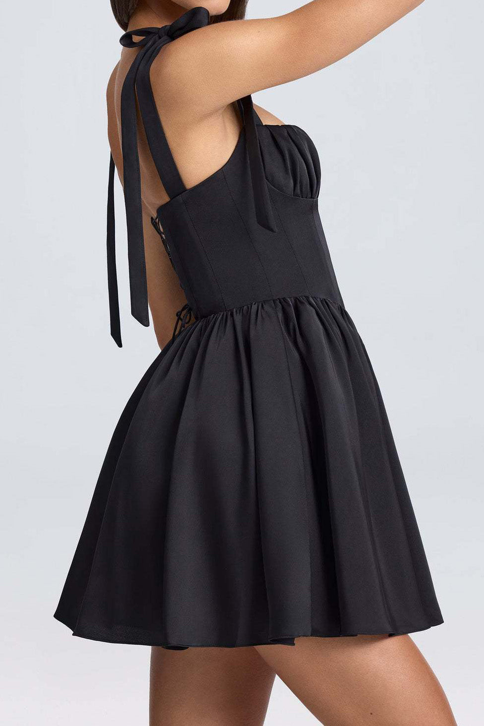 Pintucked Shirred Mini Dress