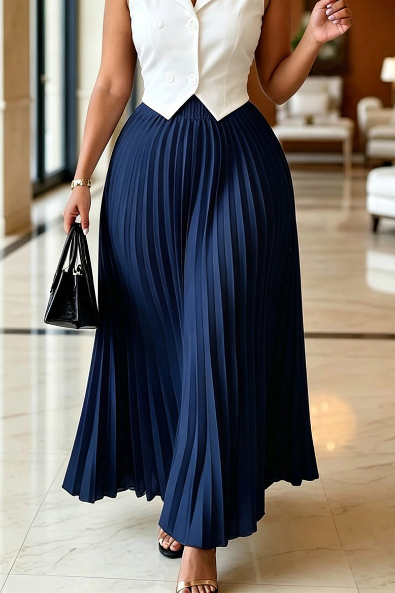 High Waist Pleated Maxi Skirt