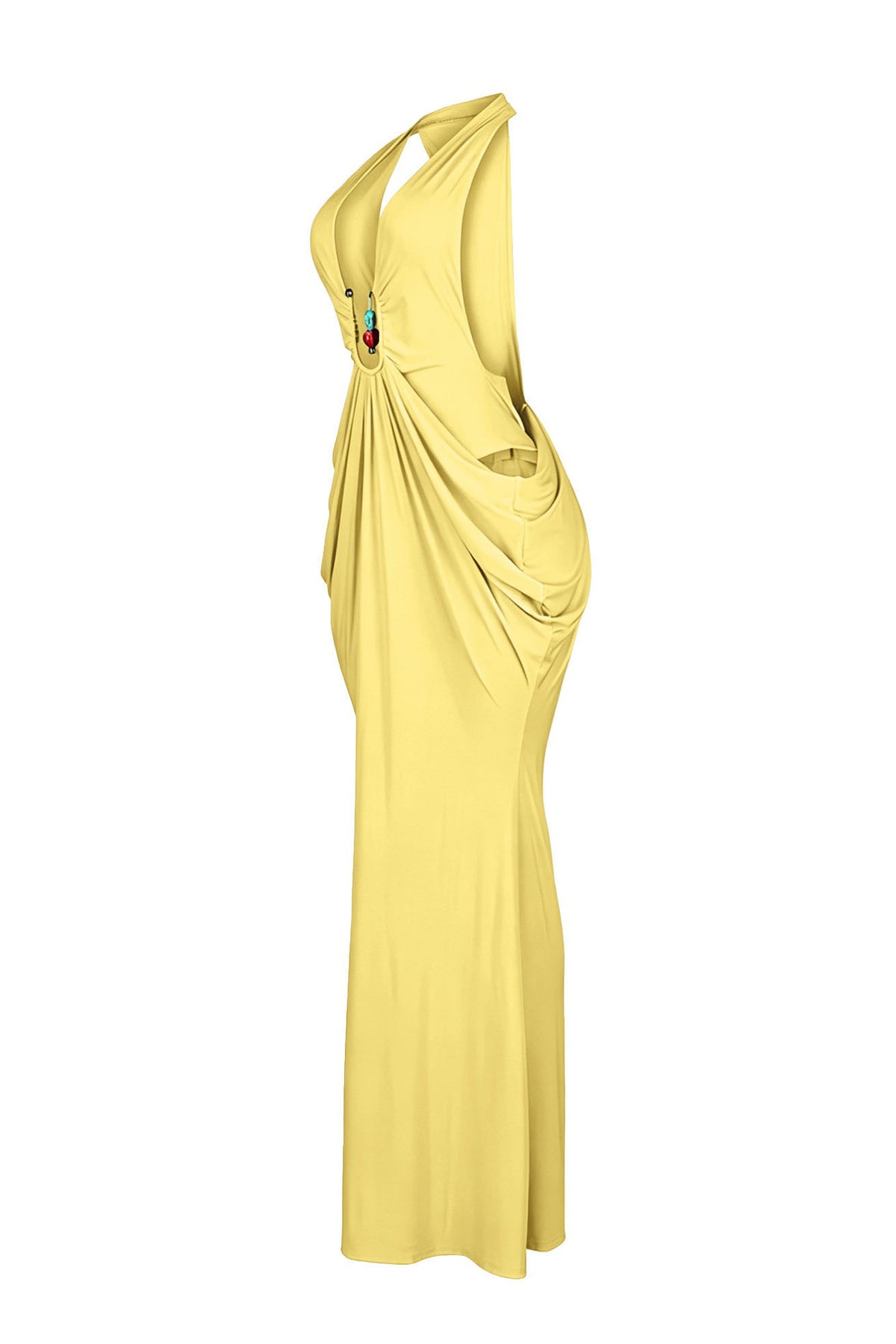 Plunging Halter Beaded Cutout Maxi Dress