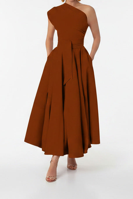 Elegant One-Shoulder A-Line Midi Dress