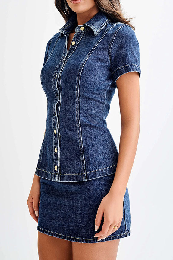 Denim Mini Skirt And Top Two Piece Set