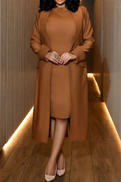 Solid Color Cardigan Long Sleeve Set