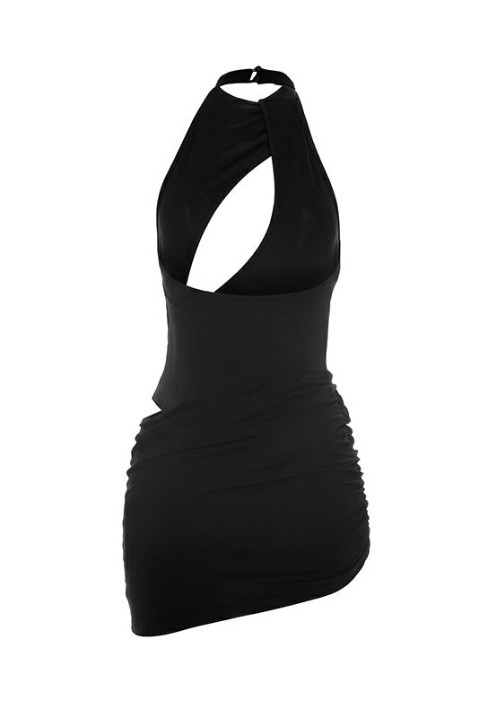 Asymmetrical Cutout Ruched Mini Dress