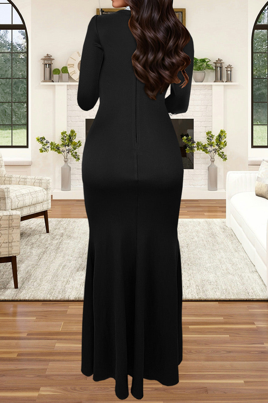 Long Sleeve Rhinestone Turtleneck Maxi Dress