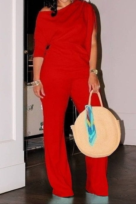 Asymmetrical Top & Wide Leg Pants Set