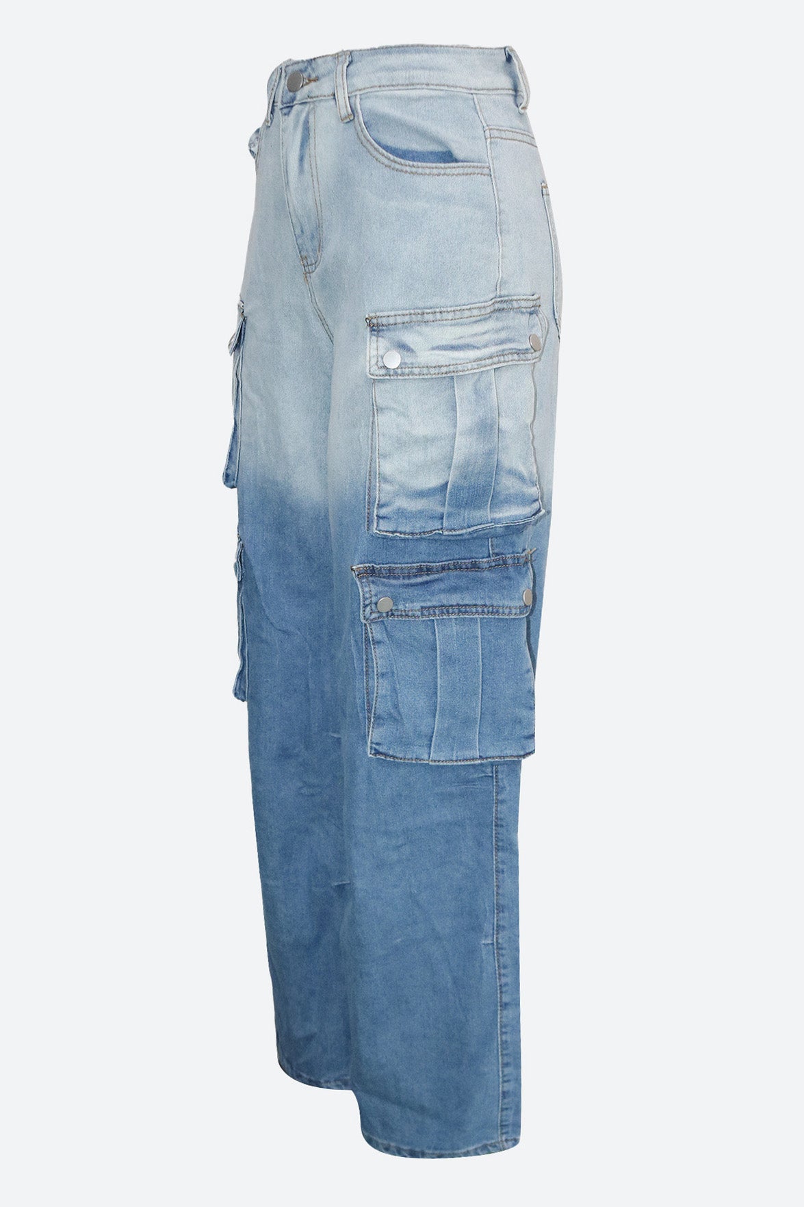 Casual Multi-Pocket Ombre Wide-Leg Jeans