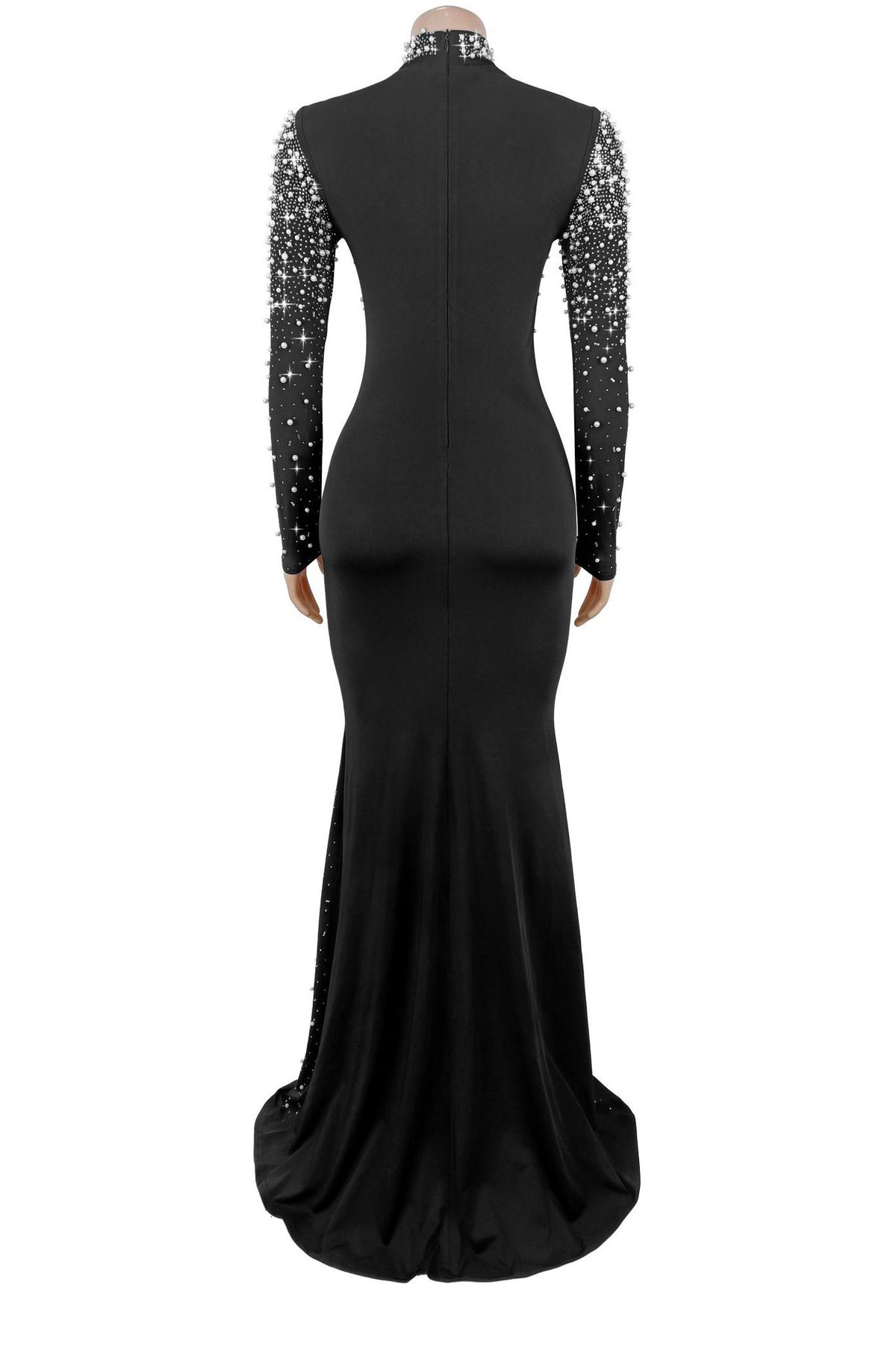 Rhinestone Mock Neck Mermaid Maxi Dress