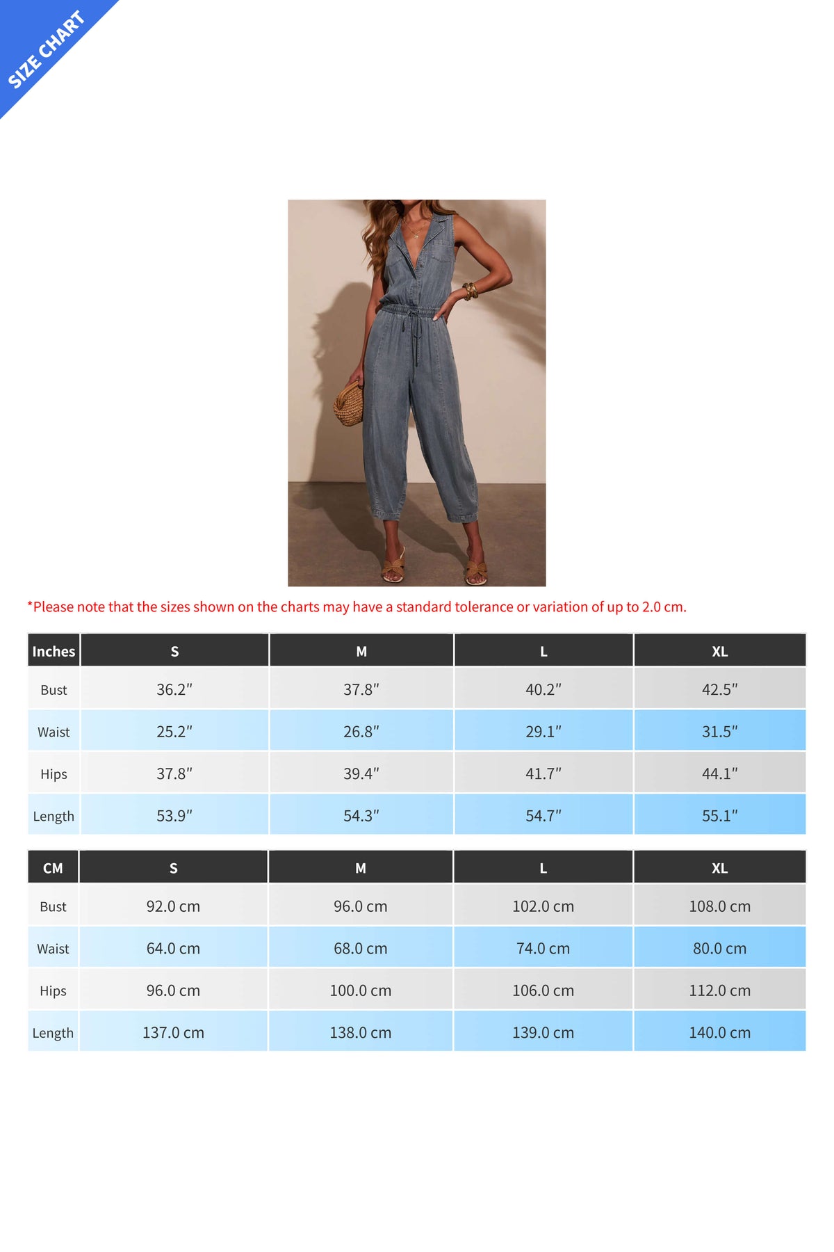 Sleeveless Drawstring Waist Washed Denim Jumpsuit