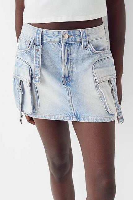 Low Rise Denim Mini Skirt