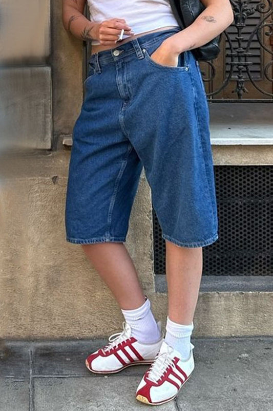 High Waist Denim Shorts with Pockets