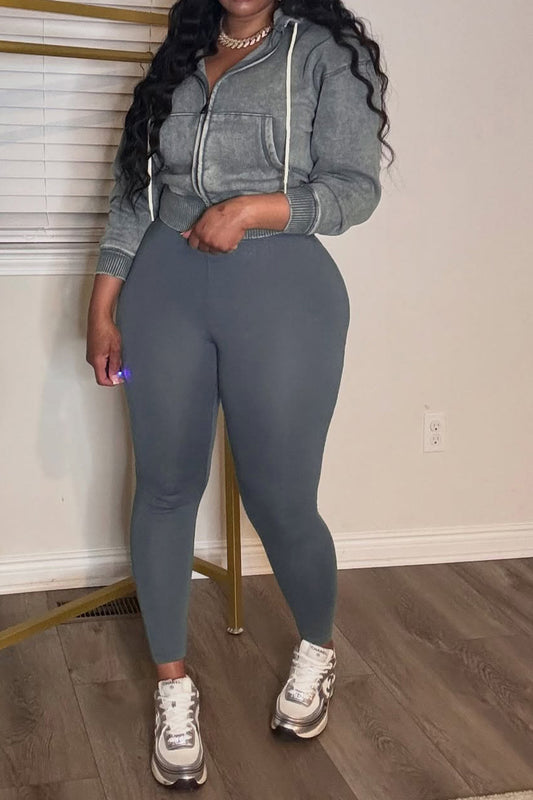Washed Fleece Hoodie and Yoga Pants Set