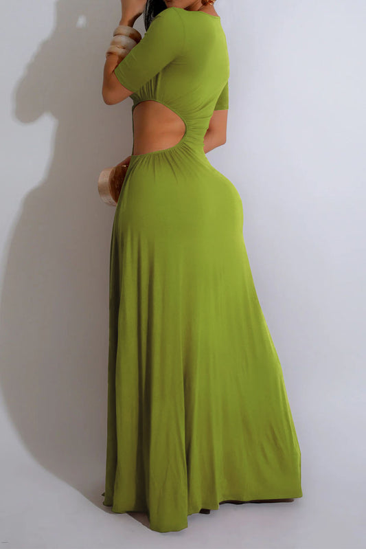 Cutout Ruched High Slit Maxi Dress