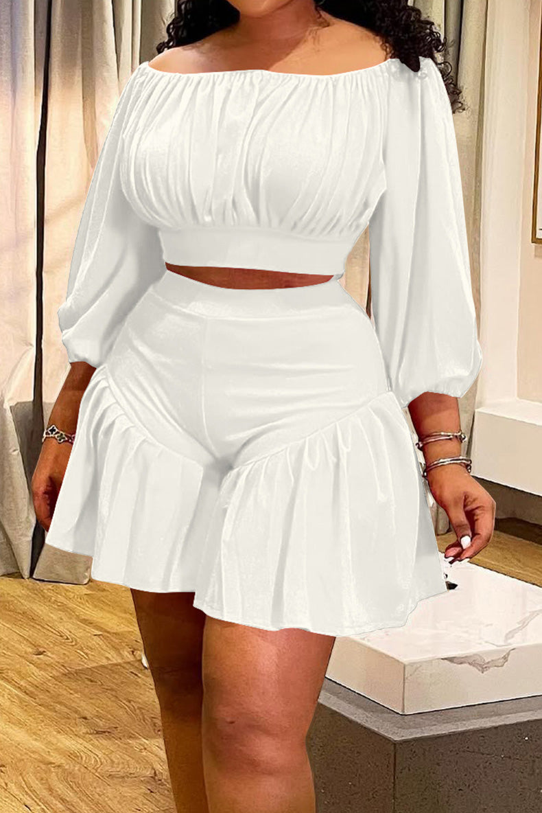 2-Piece Off-Shoulder Ruffle Shorts Set