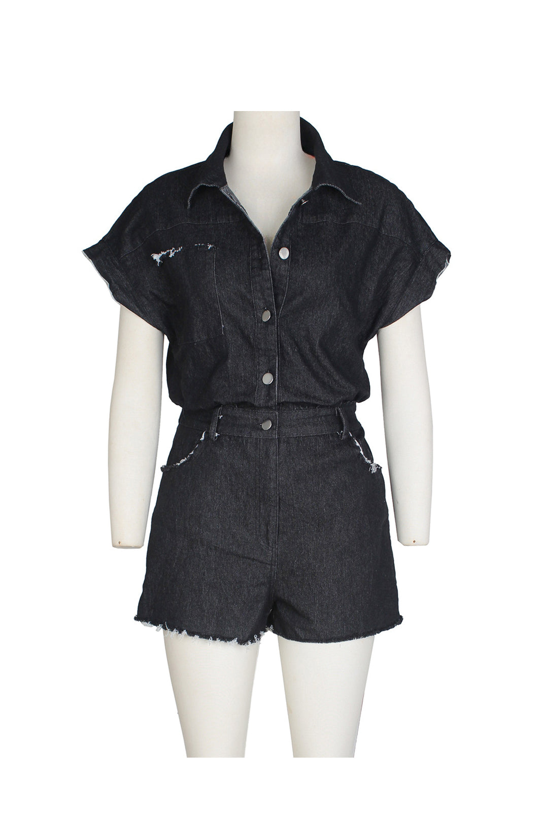 Denim Washed Distressed Romper